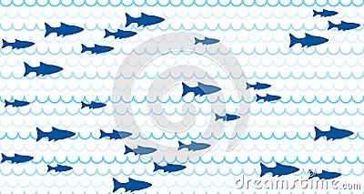 Blue school of fish swimming seamless pattern vector print. Vector Illustration