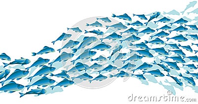 Blue school fish on white background. Vector Illustration