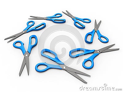 Blue scissors circular array Cartoon Illustration