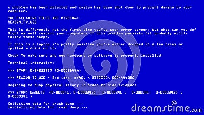 Blue Screen Of Death Vector. BSOD. Fatal Death Computer Error. System Crash Report. Illustration Vector Illustration