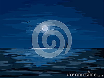 Blue sea in midnight Stock Photo