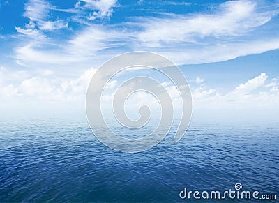 Blue sea or ocean water surface with horizon and sky Stock Photo