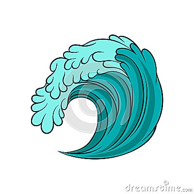 Blue sea wave with black outline. Stormy ocean water. Marine theme. Vector element for promotional poster of beach party Vector Illustration