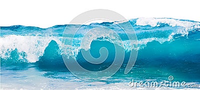 Blue sea wave with white foam isolated on white background Stock Photo