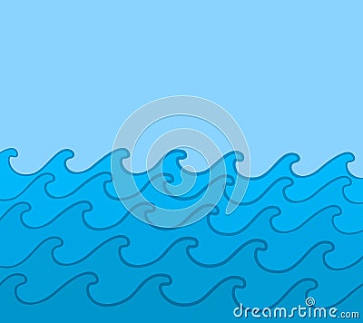 Blue sea with waves. Vector Illustration