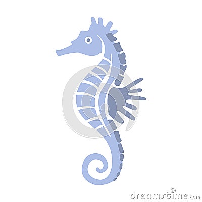 Blue Seahorse, Part Of Mediterranean Sea Marine Animals And Reef Life Illustrations Series Vector Illustration