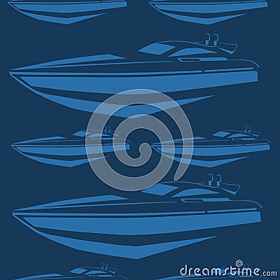 Blue seamless background with yachts. Vector Illustration