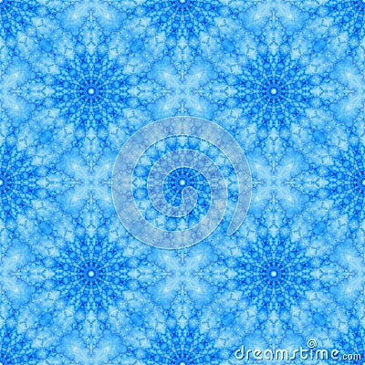 Blue seamless fractal based tile with a circular flower or mandala design Stock Photo