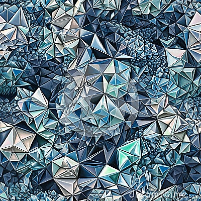 Blue seamless pattern. Abstract repetition background of crystal triangles, texture design for gift wrap. Generative AI Stock Photo