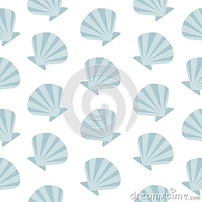 Blue seashell hand drawn seamless patterm on white background Cartoon Illustration