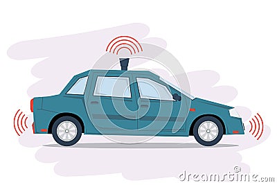 Blue sedan - autonomous car Vector Illustration