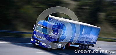 Blue semi truck Stock Photo