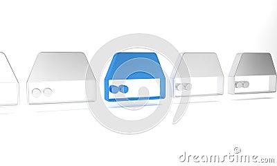 Blue Server, Data, Web Hosting icon isolated on white background. Minimalism concept. 3D render illustration Cartoon Illustration