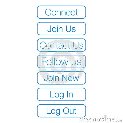 Blue set of web buttons for connect, join us, contact us, follow us, lof in and log out. Stock Vector illustration isolated on Cartoon Illustration