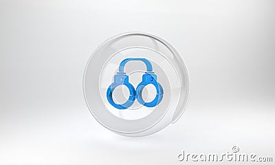 Blue Sexy fluffy handcuffs icon isolated on grey background. Fetish accessory. Sex shop stuff for sadist and masochist Cartoon Illustration