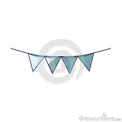 Blue shading silhouette with festoons in shape of triangle with thin contour Vector Illustration