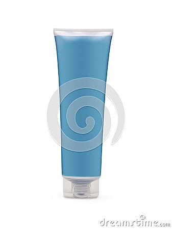 Blue shampoo bottle on white Stock Photo