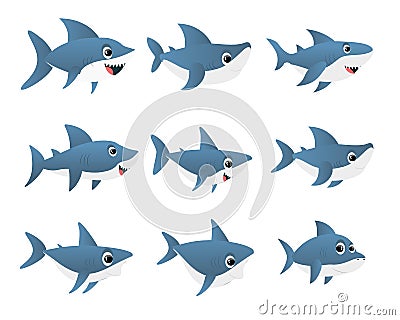 Blue shark cartoon character Vector Illustration