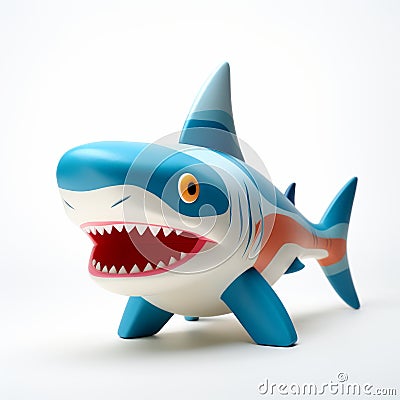 Cartoonish Chaos: Blue And White Shark Vinyl Toy By Superplastic Stock Photo