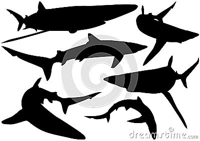 Blue Shark Silhouettes Vector Illustration