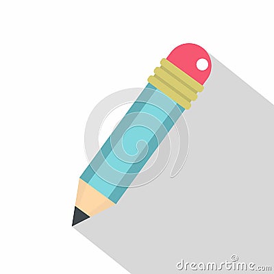 Blue sharpened pencil with eraser icon, flat style Vector Illustration