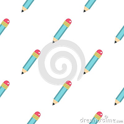 Blue sharpened pencil with eraser pattern seamless Vector Illustration