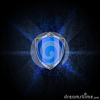 Blue shield on the dark background Stock Photo