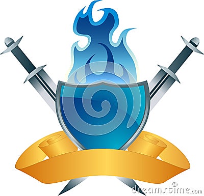 Blue Shield Fire Crest Vector Illustration