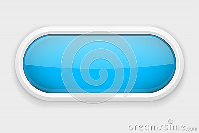 Blue shiny oval button. On white matted background. Web interface element Vector Illustration