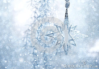 Blue shiny star. christmas or new year decoration Stock Photo