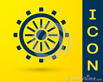 Blue Ship steering wheel icon isolated on yellow background. Vector Vector Illustration