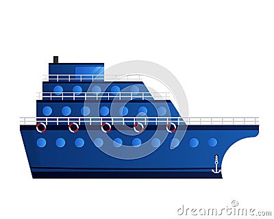 Blue ship with three decks Vector Illustration