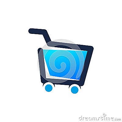 Blue shopping cart line style vector Vector Illustration