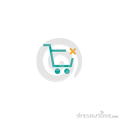 Blue shopping cart with orange cross sign. Cancel or delete purchase simple icon isolated on white background. S Stock Photo