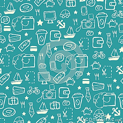 Blue shopping pattern Vector Illustration