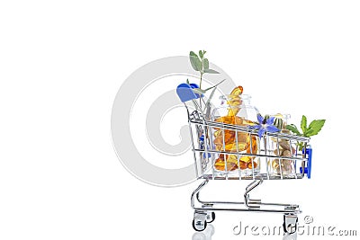 Blue Shopping trolley with pills and medicine Stock Photo