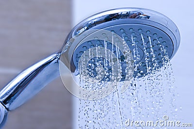 Blue shower head Stock Photo