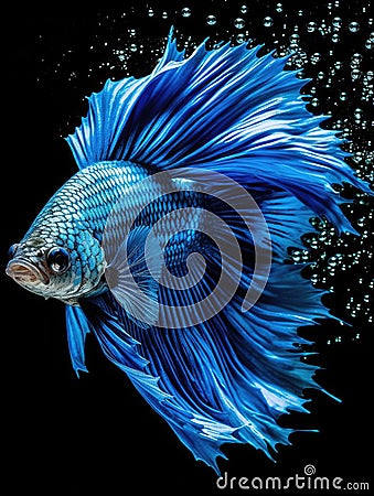 Blue siamese fish swimming on a black background Stock Photo