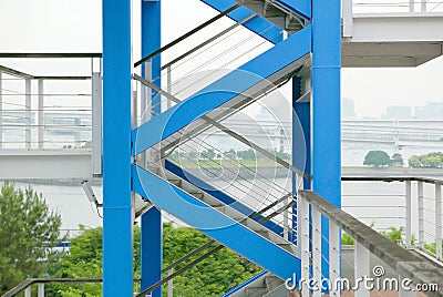 Blue side outdoor staircases, park island in Japan Stock Photo