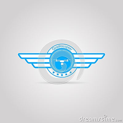 Blue sign of quadrocopter with wings Vector Illustration