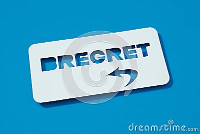 blue sign with the text bregret Stock Photo