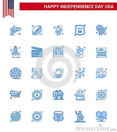 25 Blue Signs for USA Independence Day american; icecream; barbecue; american; shield Vector Illustration