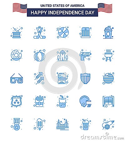 25 Blue Signs for USA Independence Day cake; kids; american; entertainment; sports Vector Illustration