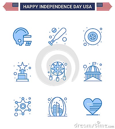 9 Blue Signs for USA Independence Day house; western; star; dream catcher; adornment Vector Illustration