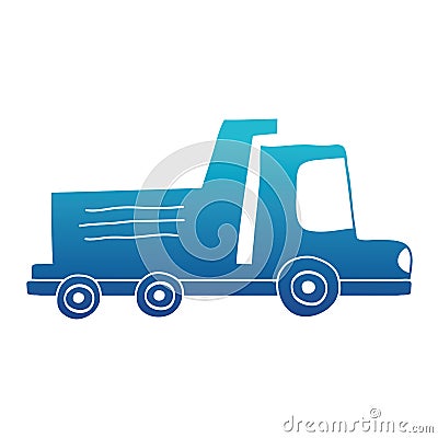 Blue silhouette dump truck industry and contruccion vehicle Vector Illustration