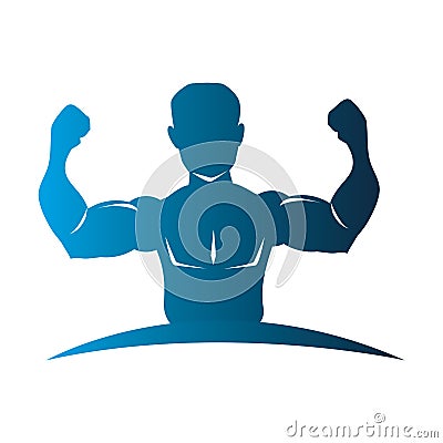 Blue silhouette half body muscle man Vector Illustration