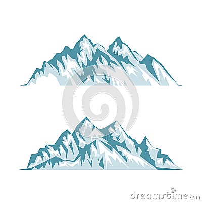 Blue silhouette of mountains with shadows, lights and snow Vector Illustration