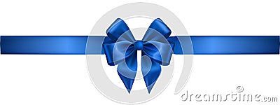 Blue Silk Realistic Bow with Ribbon on White. EPS10 Vector Illustration