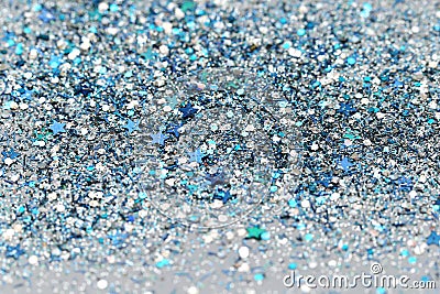 Blue and Silver Frozen Snow Winter Sparkling Stars Glitter background. Holiday, Christmas, New Year abstract texture Stock Photo