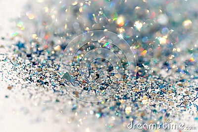 Blue and Silver Frozen Snow Winter Sparkling Stars Glitter background. Holiday, Christmas, New Year abstract texture Stock Photo